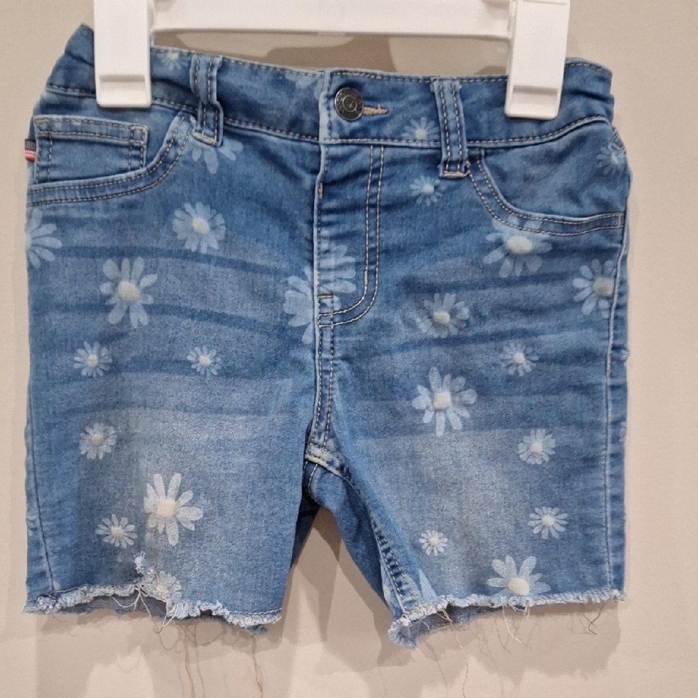Girls Large (12/14) Vigoss Blue Jean Shorts with Floral Print and Frayed Hem